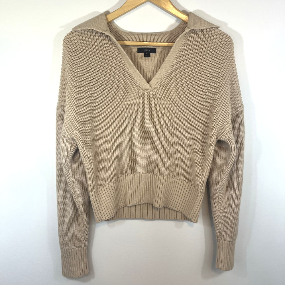J. Crew Sweater Chunky Collar Large Camel/Beige Neutral